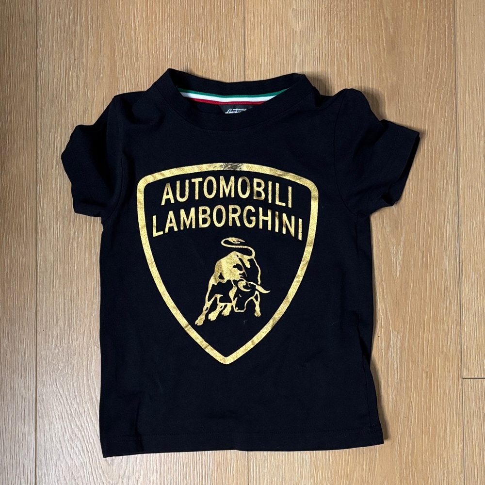 Lamborghini Black Tee with Gold Emblem